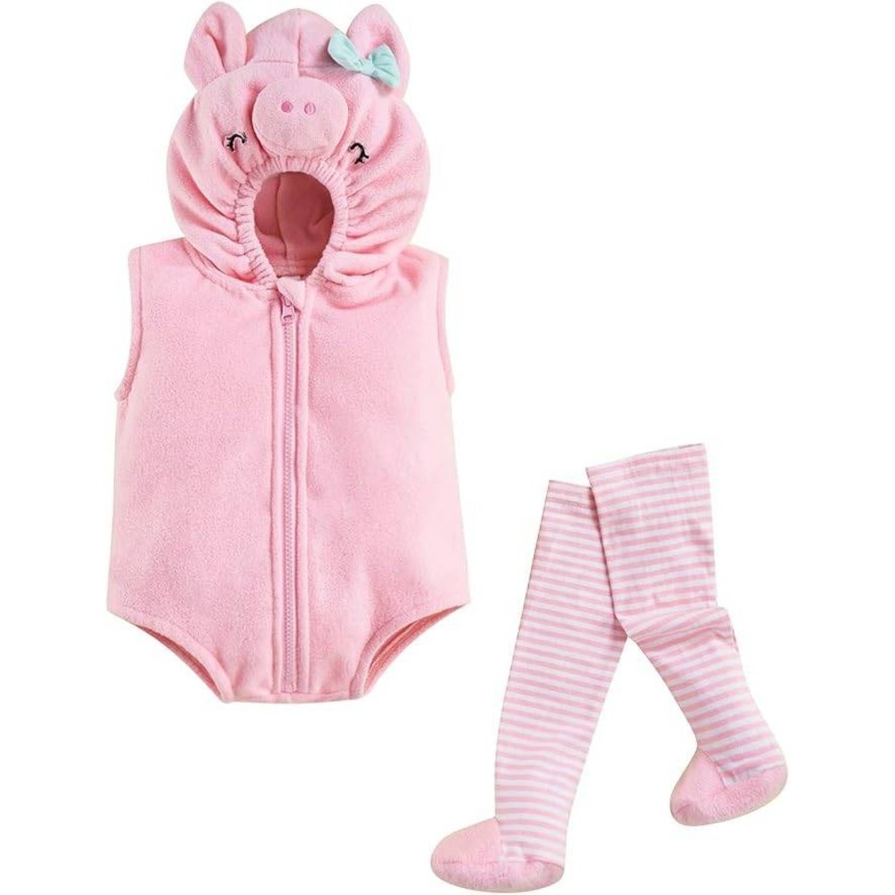 NEW Baby Pink Pig Fleece Halloween Costume Romper and Tights Set 12-18M